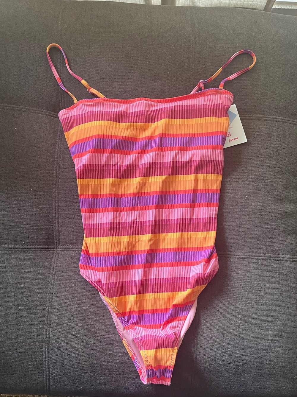 Roxy Pink Orange Yellow Striped One-Piece Swimsuit